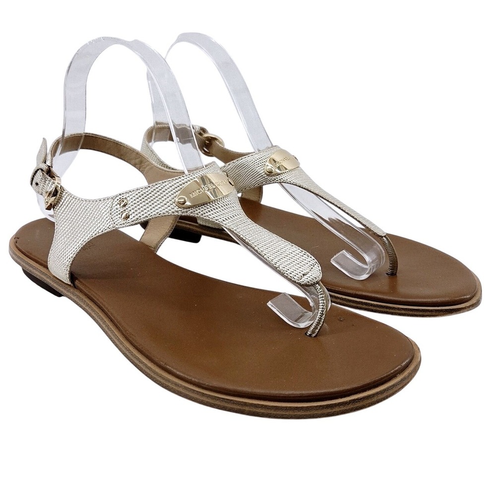 MICHAEL KORS Gold Women's T-Strap Sandals -‎ Size 9.5